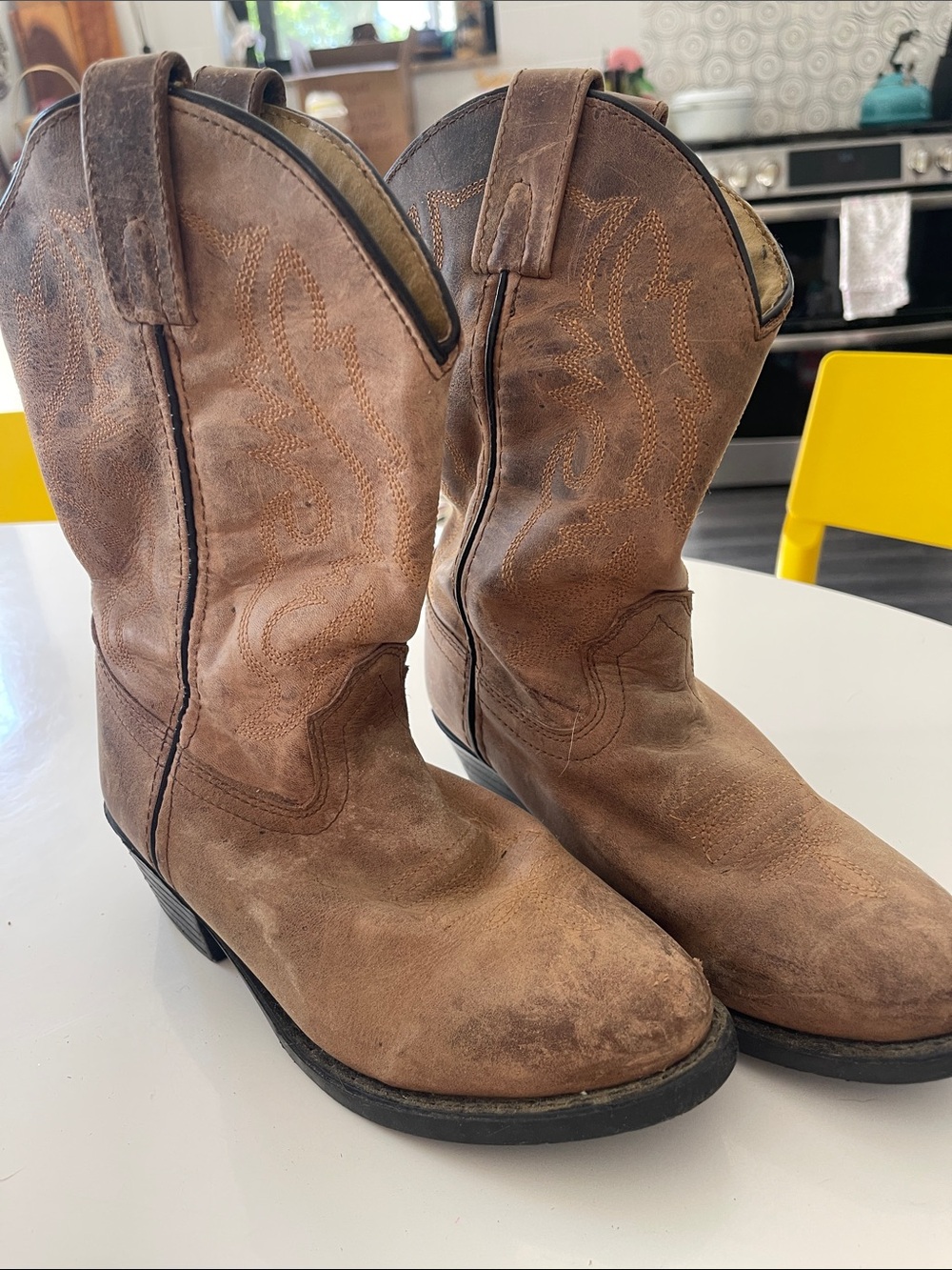 Kids Brown Leather Cowboy Boots